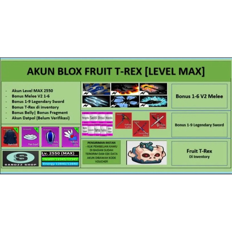 Akun Blox Fruit T-REX [Level MAX] [Datpol] [Blm Verify]