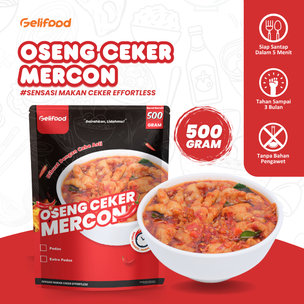 

Geli Food - 1/2 kilo Oseng Ceker Mercon Tanpa Tulang Pedas Daun Jeruk Makanan Kemasan Instan 500gram