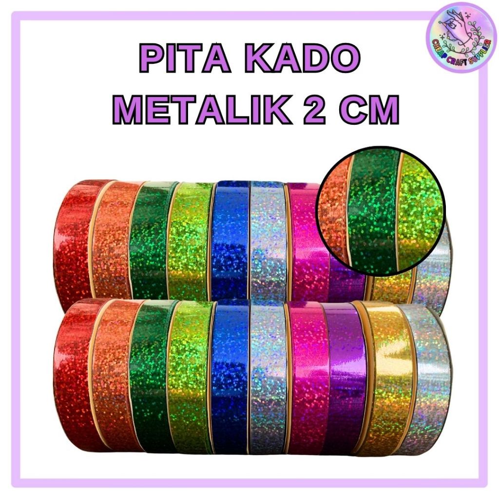 

Pita Kado Plastik METALIK 3/4 inch (2 cm) / Pita Jepang