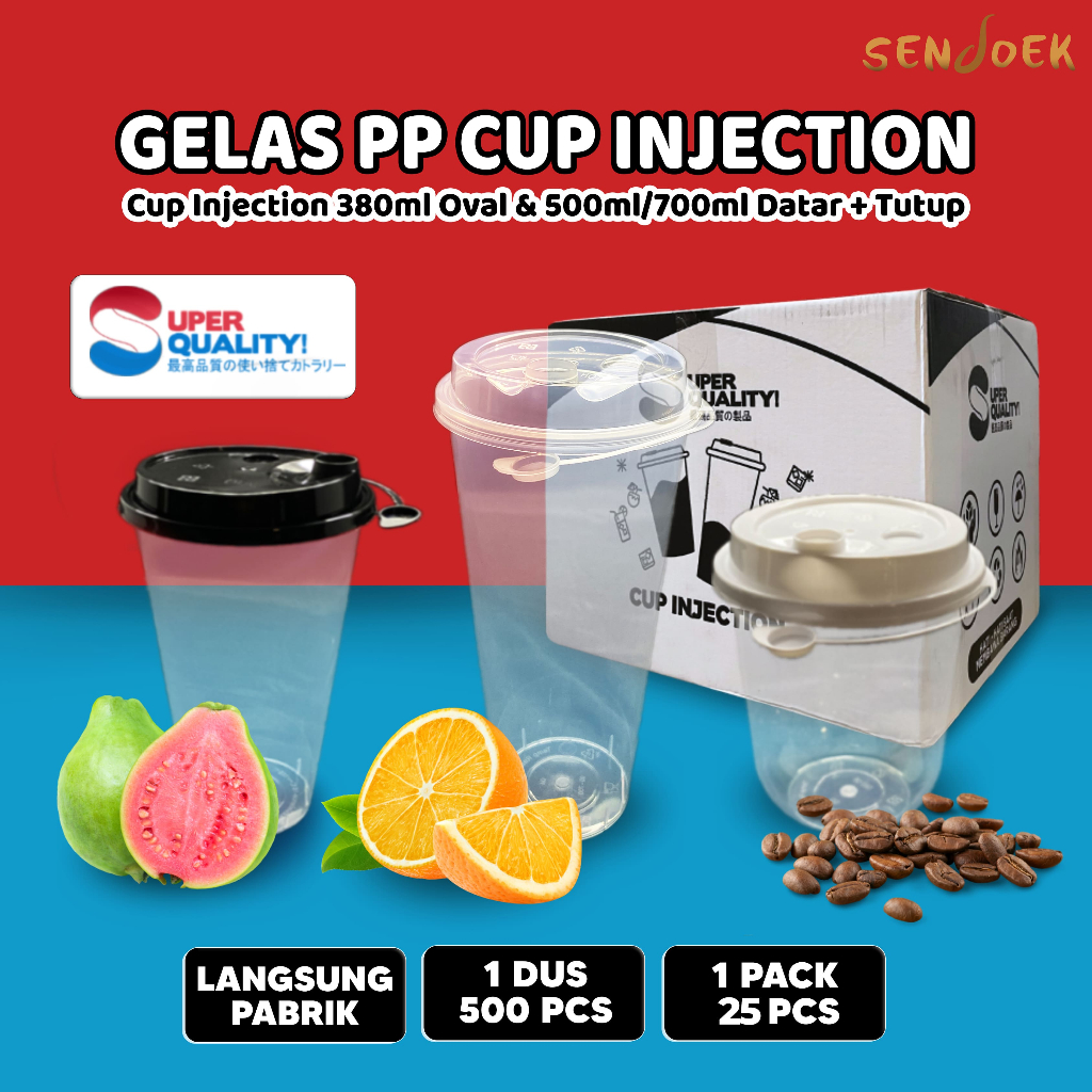 PP Cup Injection Oval 380ml 12oz & Datar 500ml 16oz & 700ml 24oz / Gelas Plastik Tebal / Thinwall Cu