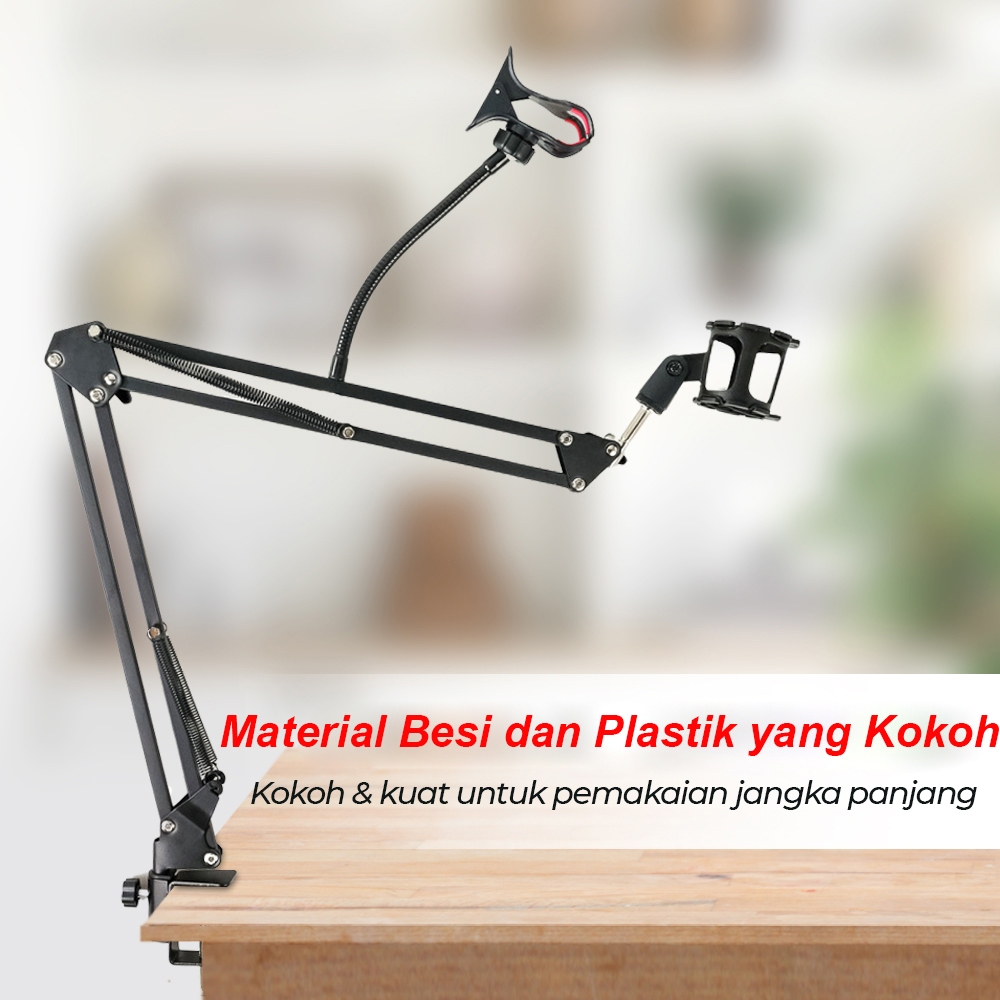 STAND PRO D6 Microphone Tripod Mic Penyangga Hp Mikrofon Arm Lazypod Holder Handphone Clamp Meja Jep