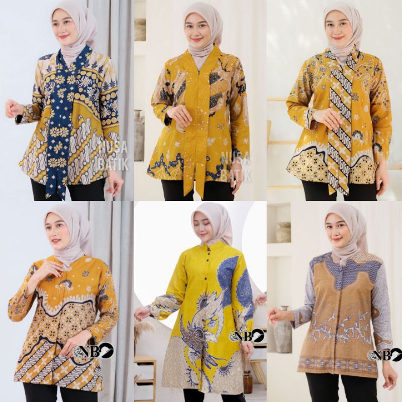 BAJU BATIK WANITA WARNA KUNING KUTUBARU ATASAN WANITA BLUS TUNIK MODERN SERAGAMAN TERBARU