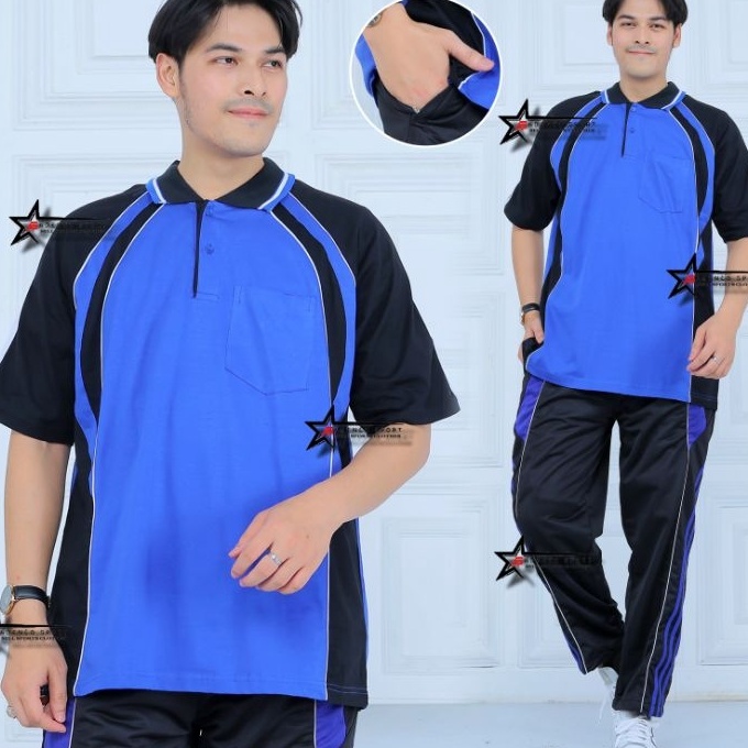 Spesial One Set Baju Olahraga Lengan Pendek Pria Pakai Saku  Setelan Kaos Trang Olahraga Pria dan Wa