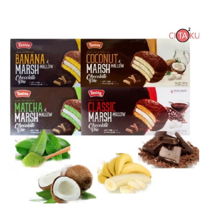 

TASTEE Choco Pie Marshmallow 150g | Chocolate Pie rasa Coklat Banana Coconut Matcha