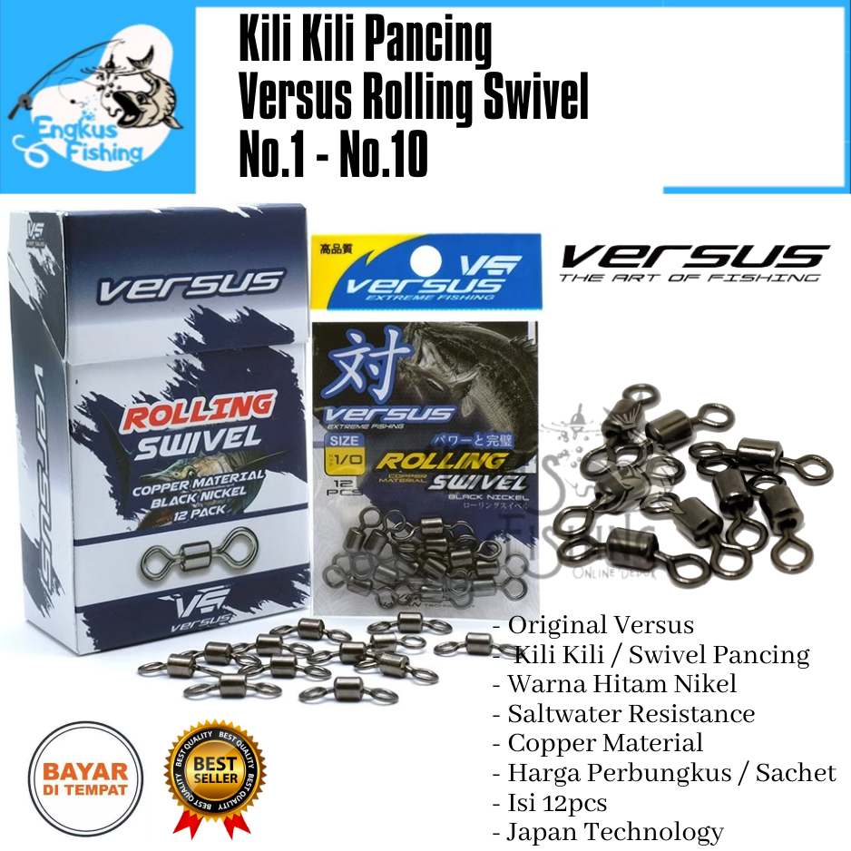 Kili Kili Pancing Versus Rolling Swivel No.1 - No.10 (Hitam) Murah - Engkus Fishing