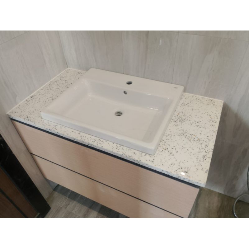 TOP TABLE SOLID SURFACE MEJA WASTAFEL GREY MOTIF CUSTOM