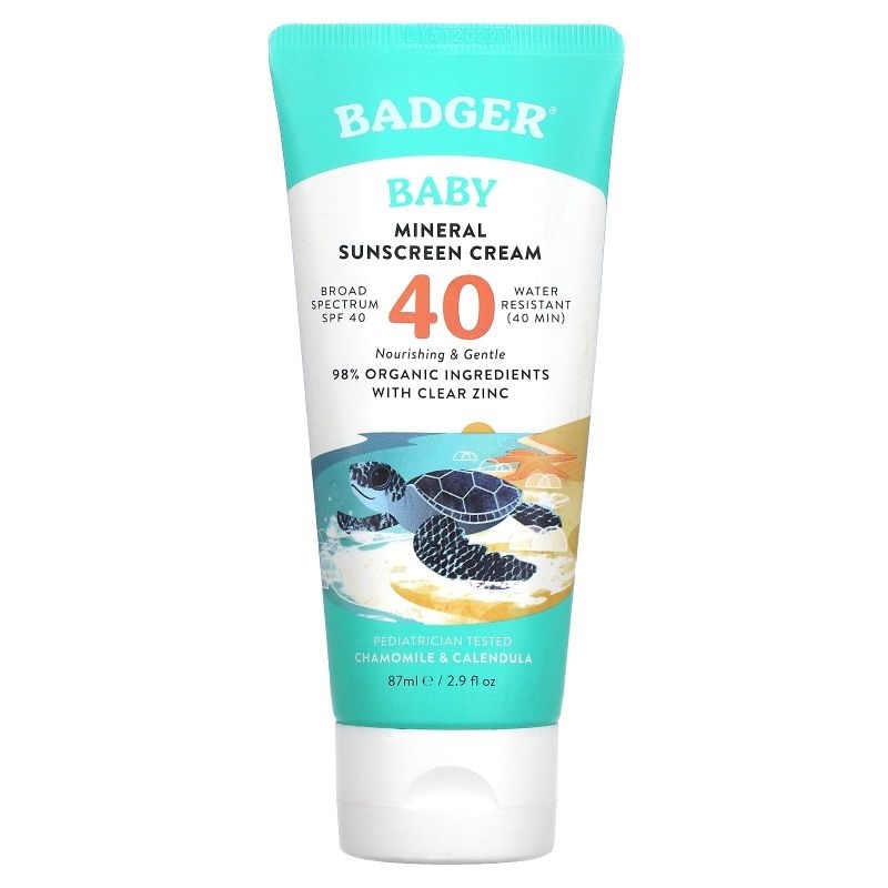 Badger Baby Mineral Sunscreen Cream, SPF 40, Chamomile & Calendula, 2.9 fl oz (87 ml) Sunscreen Bayi