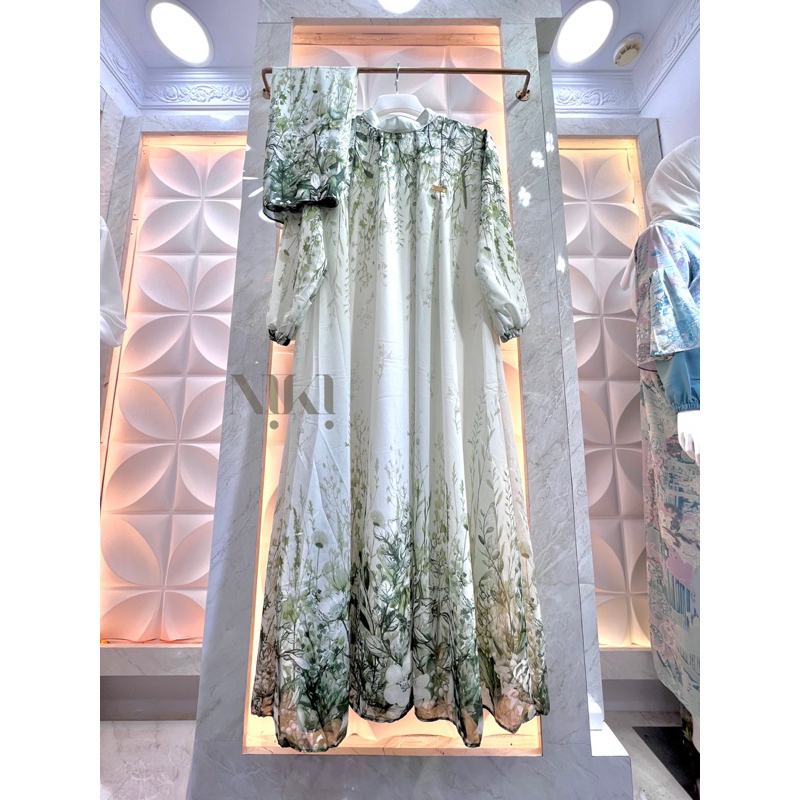 Gamis Dress Motif Bunga Set Hijab | Gamis Set Jilbab | Gamis Set Hijab Terbaru