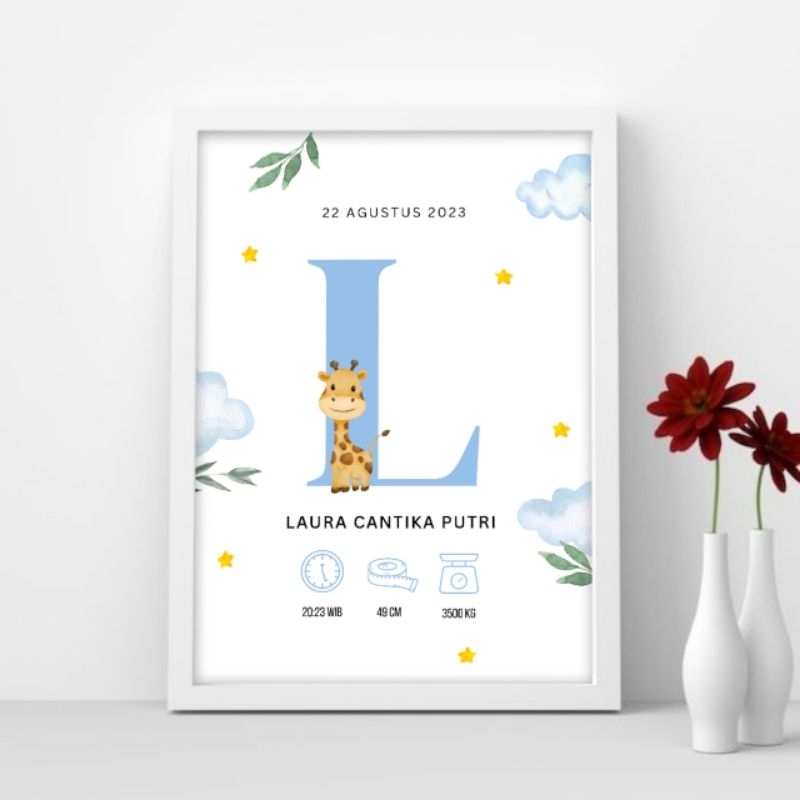 Cetak foto bingkai biodata bayi inisial nama bayi Biodata kelahiran bayi aesthetic Foto newborn Hias