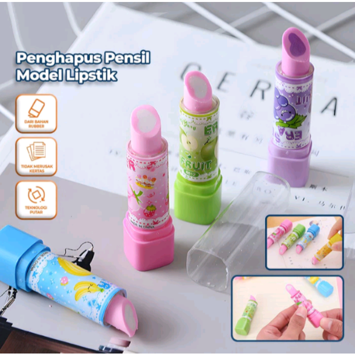 

Penghapus Model Lipstik Karakter Buah Random / Penghapus Pensil Eraser Buah Warna Warni Lucu / Penghapus Pensil Eraser Fruits Import Stockami A70