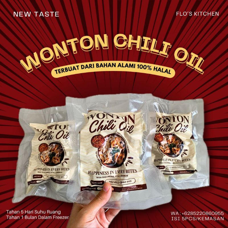 

10 Porsi Wonton Pangsit Ayam Dengan Saus Chili Oil Pedas Gurih