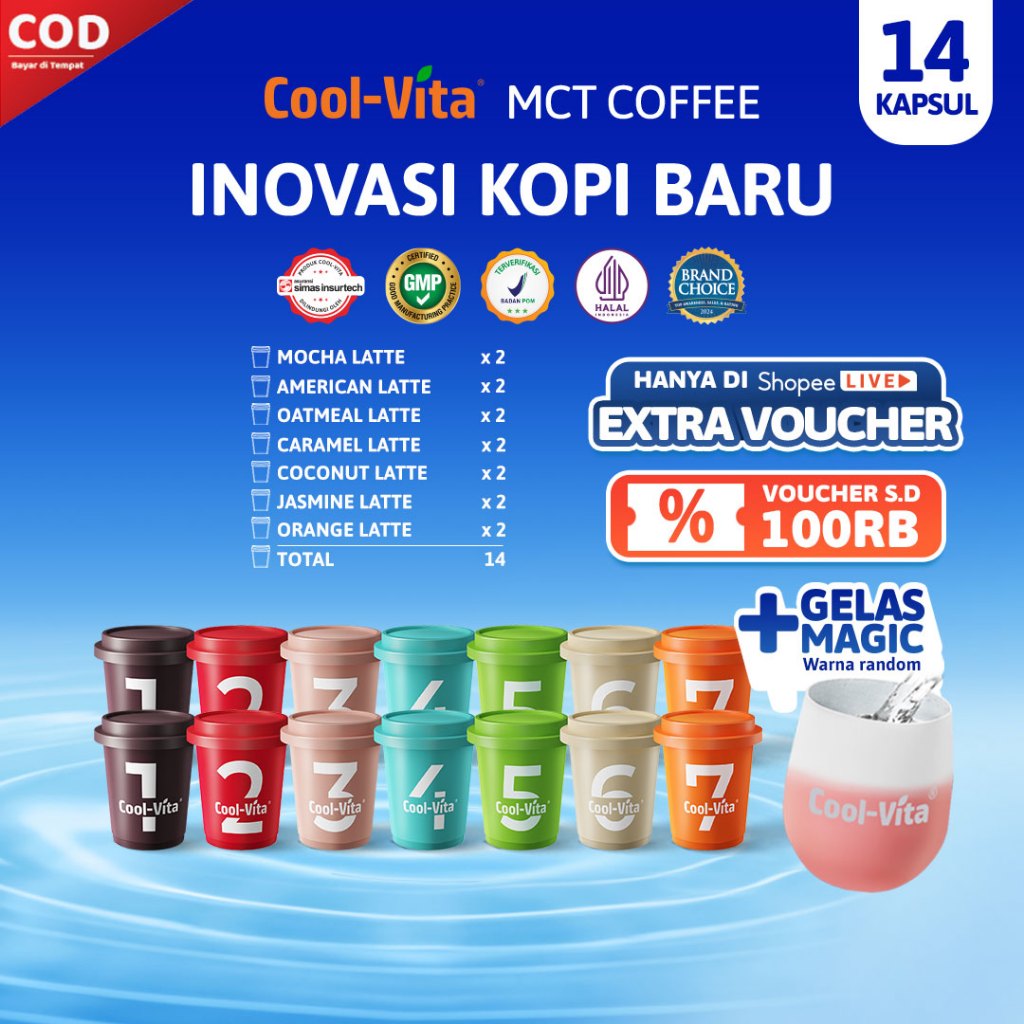 

Inovasi Kopi Baru Coolvita Big Box MCT Coffee Mix 14 Kapsul + 1 Colour Changing Glass Random (Mug Cantik Berubah Warna) - LIVE