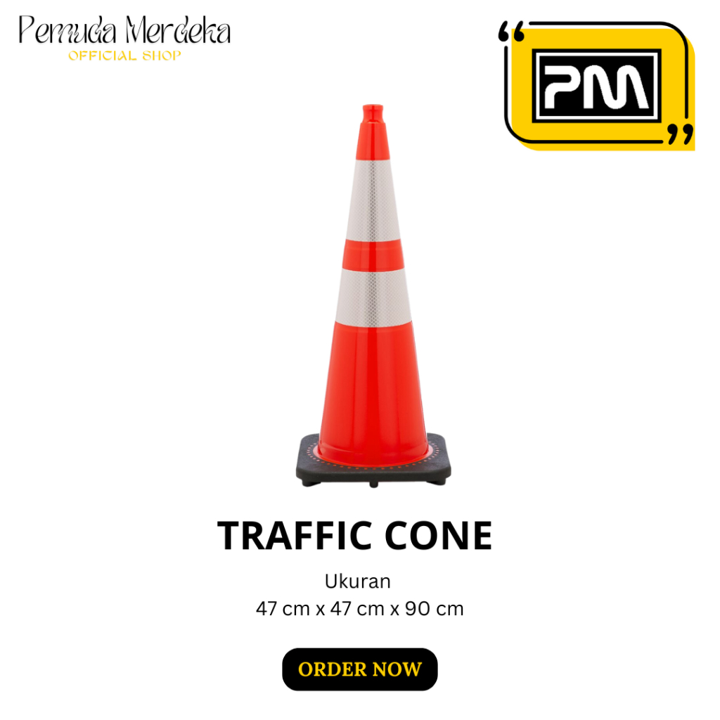 Kerucut Jalan 90 cm Besar Traffic Cone Pembatas Parkir & Jalan Raya - Safety Cone Alas Hitam Anti An