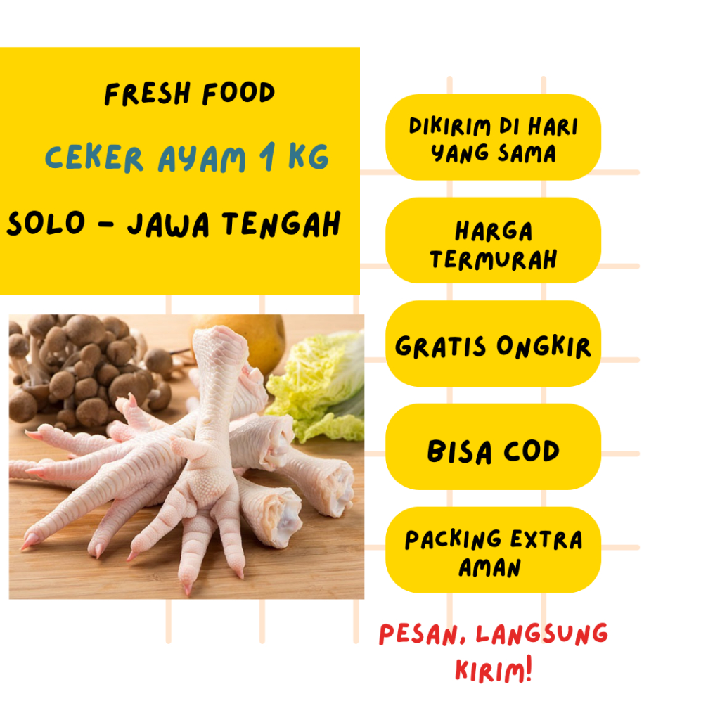 

Ceker Ayam 1 kg Surakarta - Daging Ayam Segar | Fresh Food