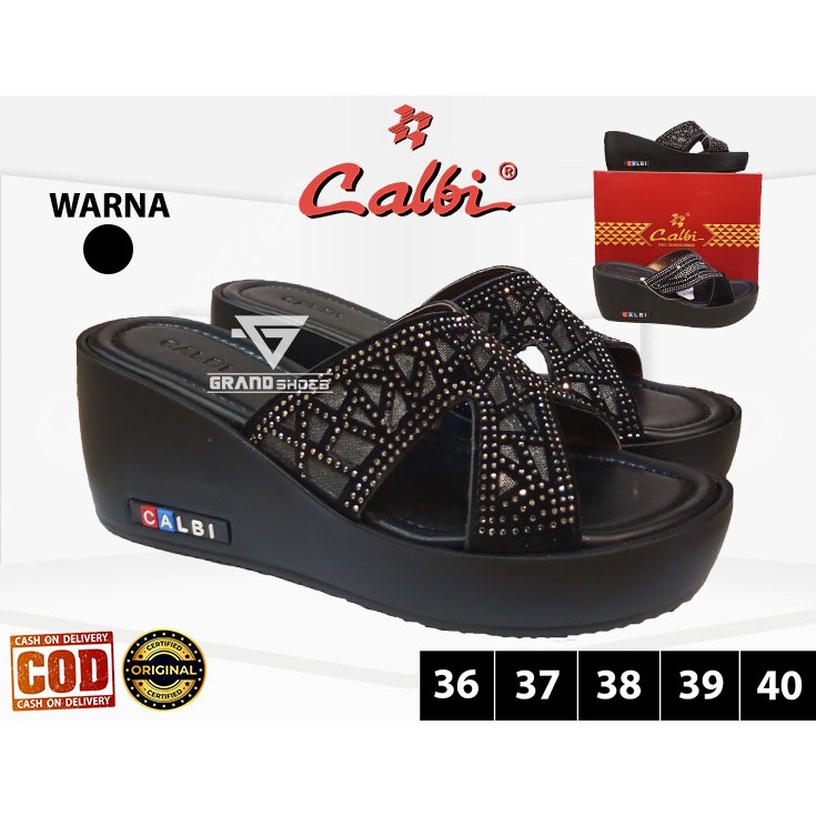 Calbi sandal wedges slide silang slop formal kondangan casual kasual wanita perempuan original