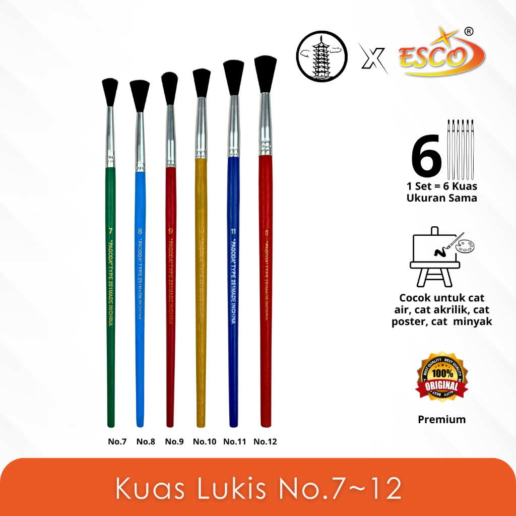 

ESCO >< PAGODA Kuas Cat Lukis / Kuas Cat Air / Kuas Cat Akrilik / Brush Set 257 ~ 262