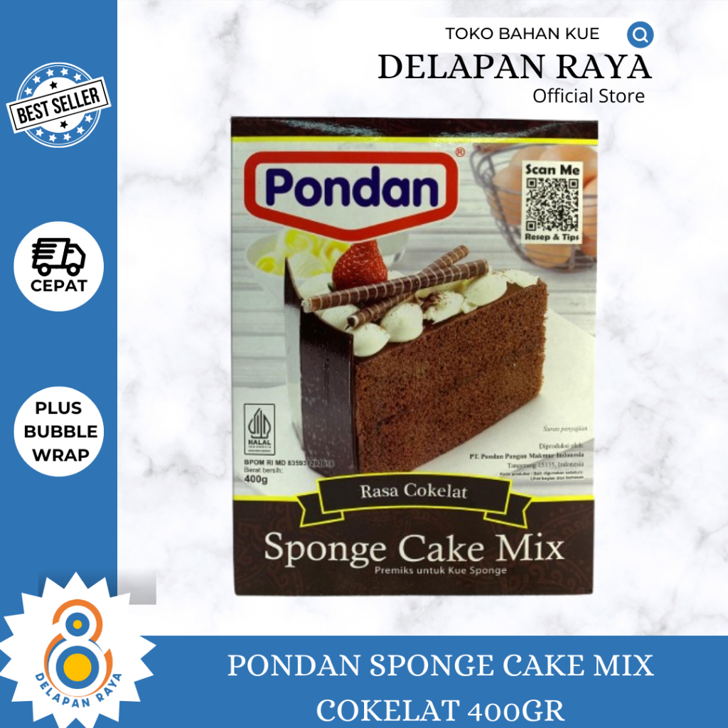 

PONDAN SPONGE CAKE MIX COKELAT 400GR TEPUNG PREMIX CAKE INSTANT -8Raya