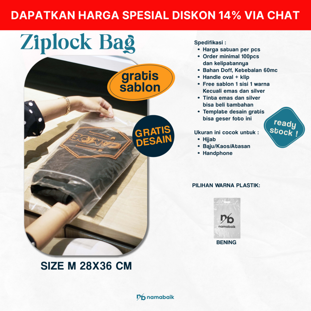 

[COD] Ziplock Bag / Klip Plong / Klip Pond M 28x36 cm Plastik Sablon Gratis Desain