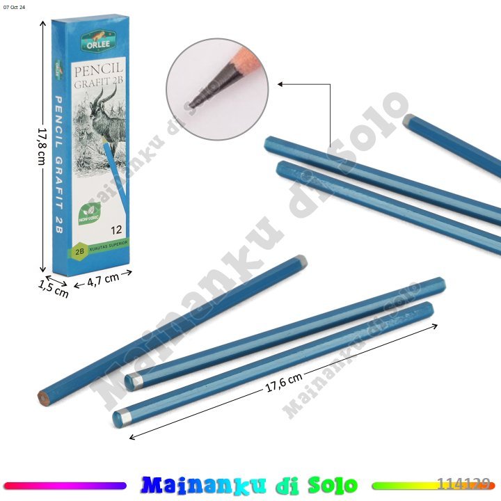 

[Mainanku] Pensil 2B Biru 12 Pcs Orlee Pencil Grafit 2B