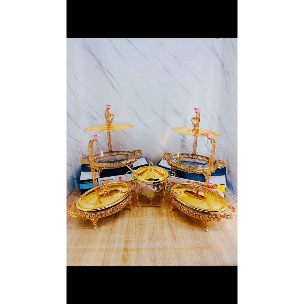 Prasmanan Prancisan Semeja Isi 5 Sultan Premium High Quality Kaca Tebal Tahan Panas Tutup Stainless