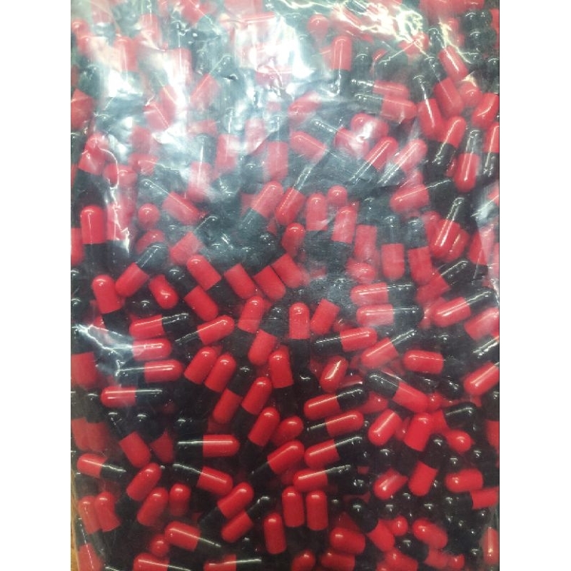 cangkang kapsul kosong uk 00, 1.000mg, 1.000 pcs, merah hitam.