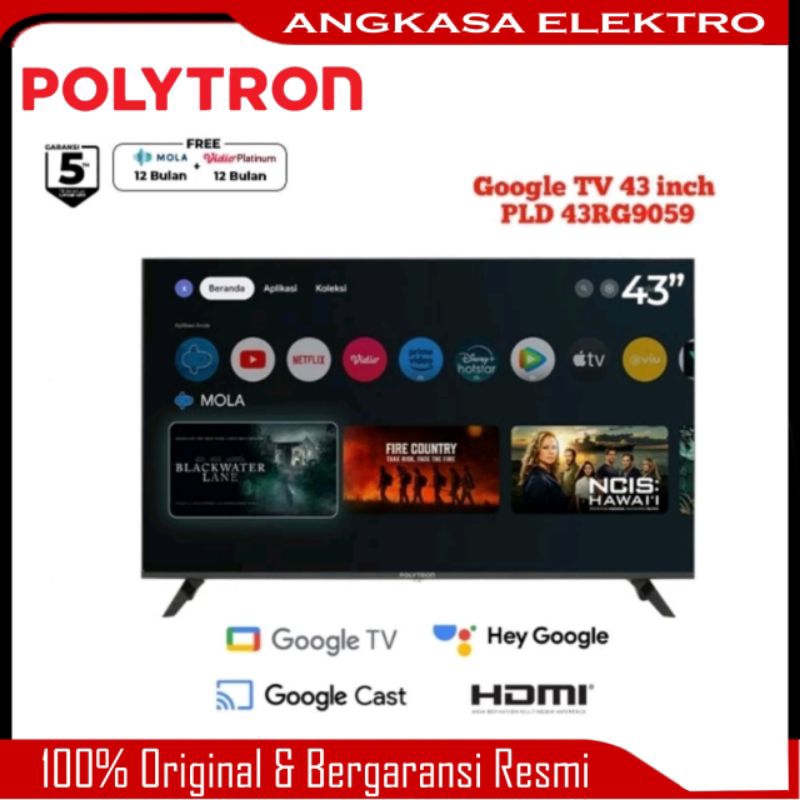 LED TV Polytron 43 inch Google TV - Digital TV - Youtube/Netflix - Voice - Bluetooth - PLD43RG9509