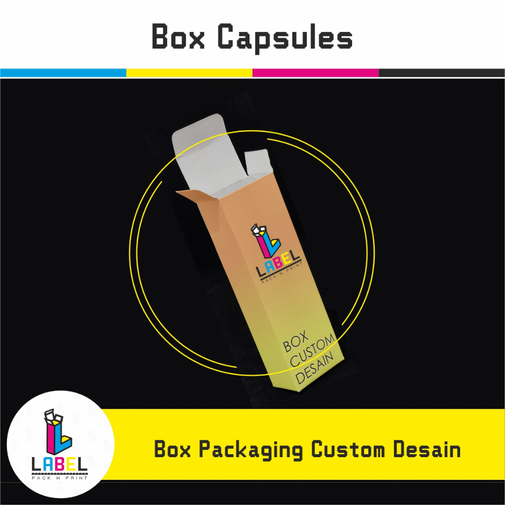 

Box Packaging / Dus Kemasan Capsule Uk. 7.4 x 3.7 x 13.5 cm Custom Desain Fullprint
