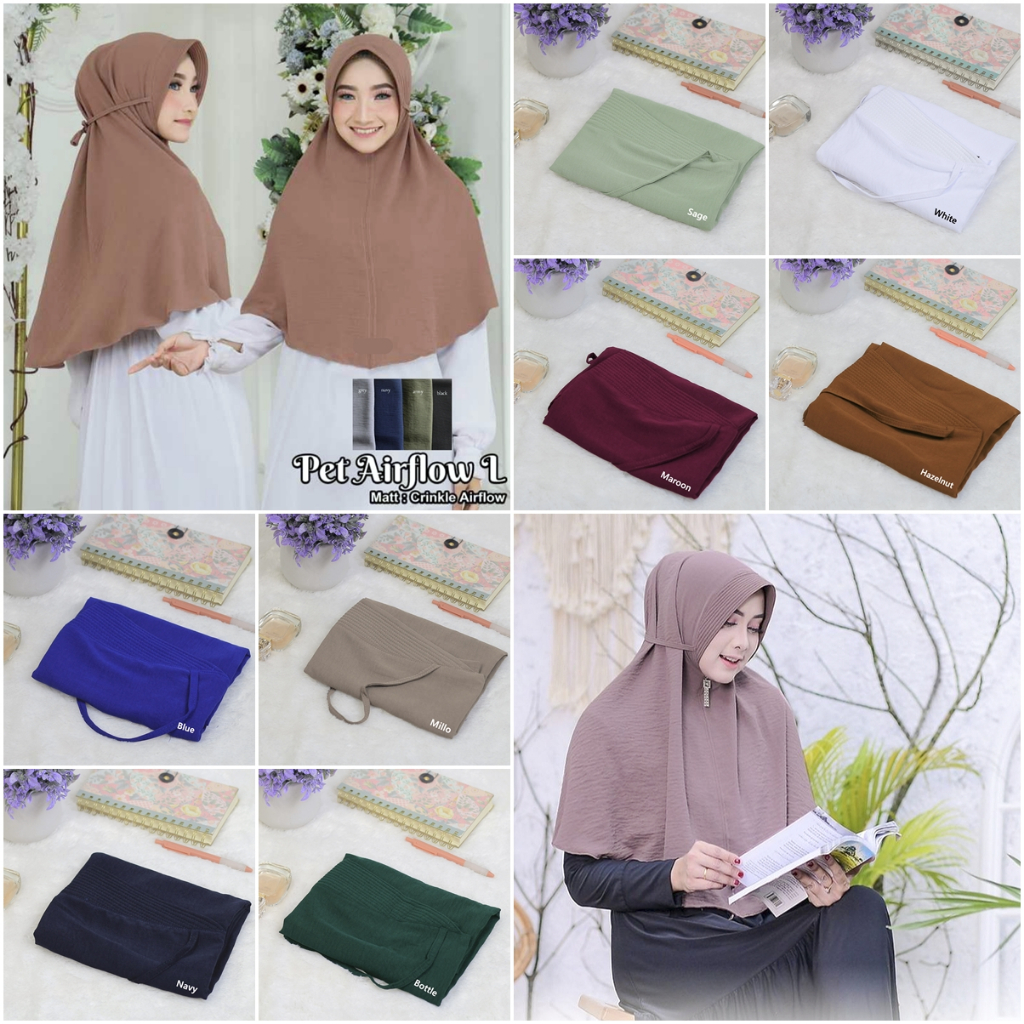Jilbab Instan Pad BERGO ukuran L kecil Khimar pet bahan Crinkle Airflow Lembut Premium grosir murah