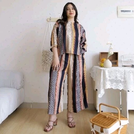 Nagita setelan baju atasan dan celana kulot batik richa setelan 7/8 panjang katun rayon dewasa