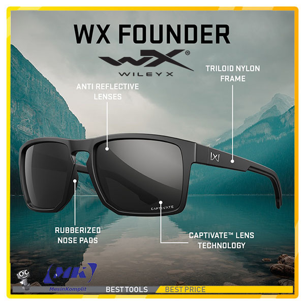 Wiley X WX Founder Kacamata Combat Shooting Fishing Safety Sunglasses Shatterproof UV Eye Protection