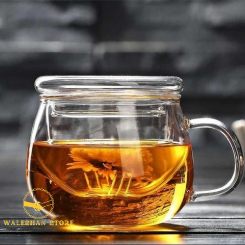 Gelas Cangkir Tea Cup Infuser 300ML Gelas Teh Herbal Dengan Saringan Infuser Kaca