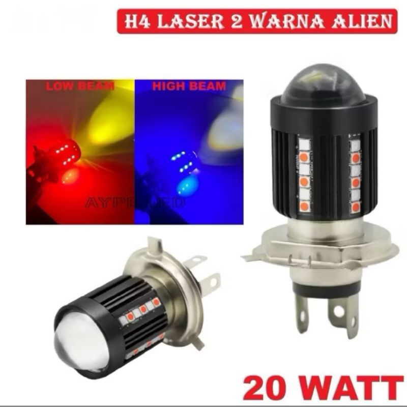 ORIGINAL LAMPU UTAMA MOTOR H4 LASER 30 LED ALIEN H4 LED LASER 2 WARNA HI / LOO 20 WATT | BOHLAM LED 