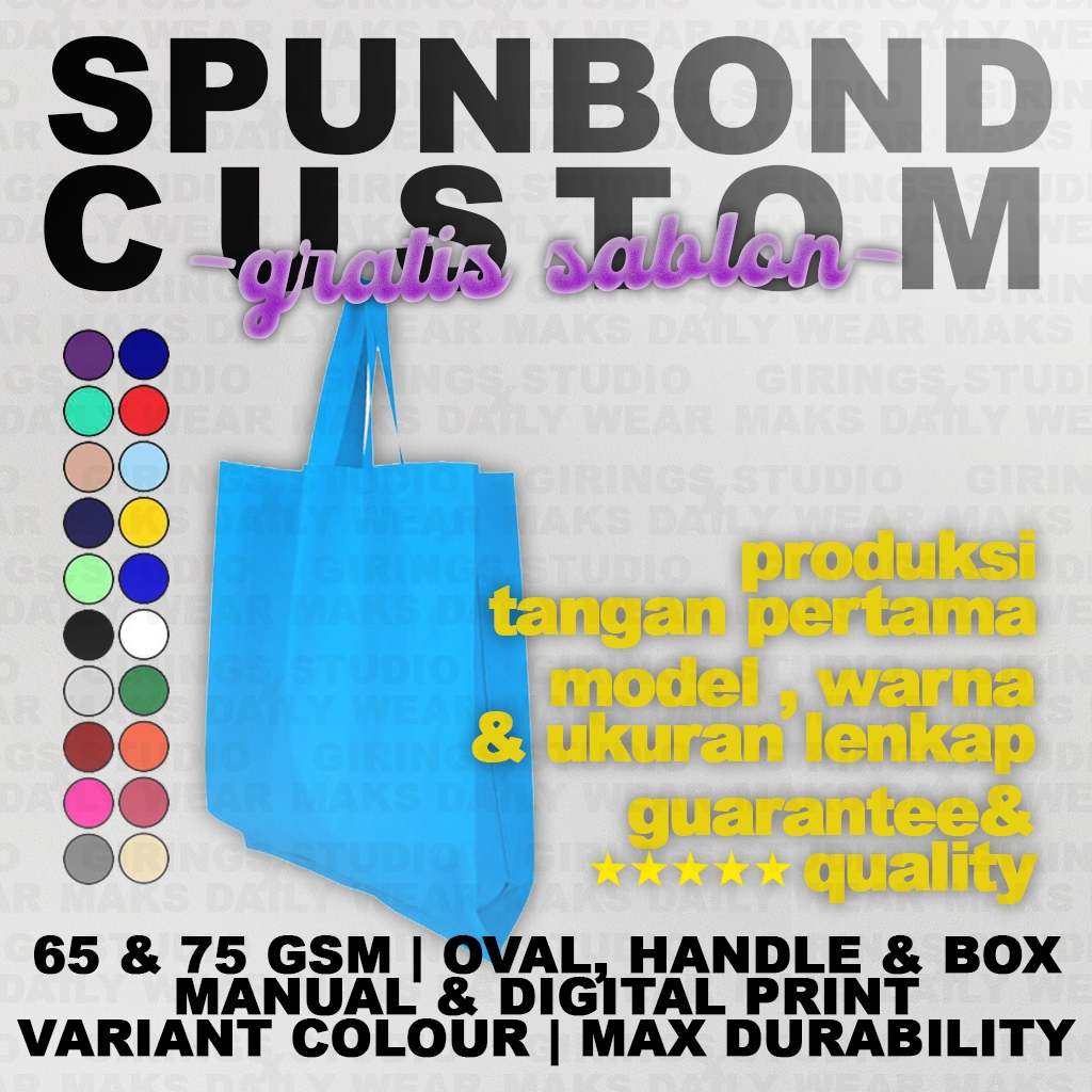 

Custom Tas Spunbond Handle 65 GSM Tebal Kuat Gratis Sablon Manual Digital Souvenir Acara Event Kantor Pernikahan Kwalitas Premium Harga Terjangkau !
