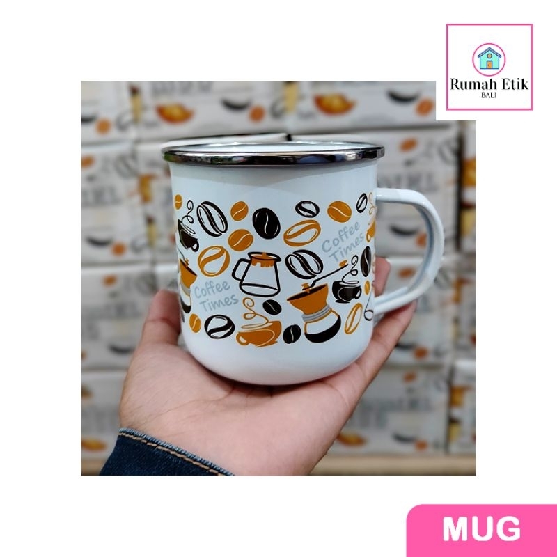 Gelas cangkir mug enamel motif coffee time