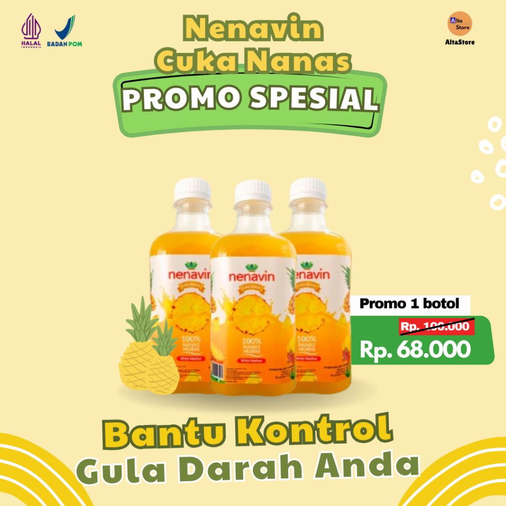 

Cuka Nanas Asli Original Organik / NENAVIN / Atasi Diabetes Ampuh / Asam Urat / 100% Nanas Utuh with Mother /HALAL / BPOM