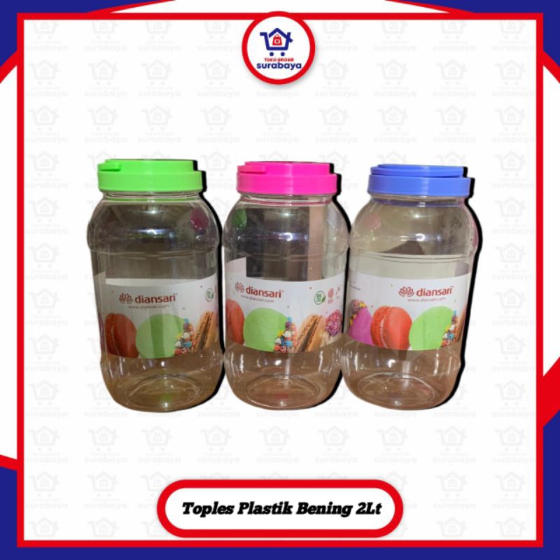 Toples Plastik Bening Bulat 2Liter / Toples Permen / Toples Kue / Wadah Snack