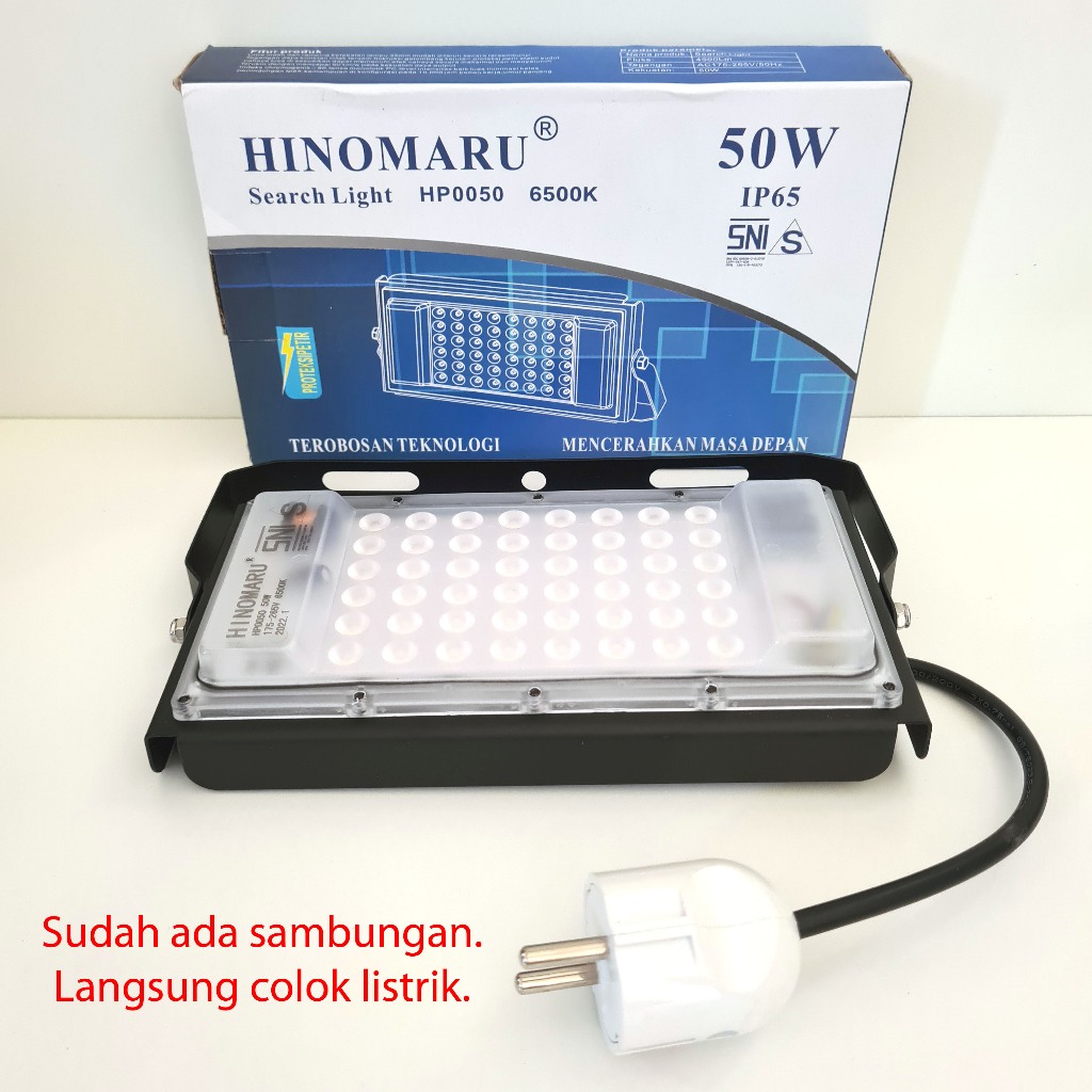 Hinomaru Led Flood Light Lampu Sorot Jalan Listrik 50 Watt Putih White 6500K Anti Petir IP65 Terang