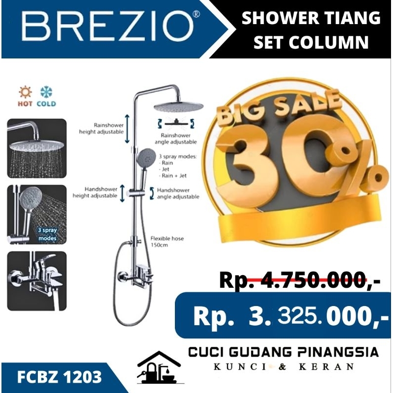 BREZIO FCBZ 1203 SHOWER TIANG SET PANAS DINGIN BRASS CHROME
