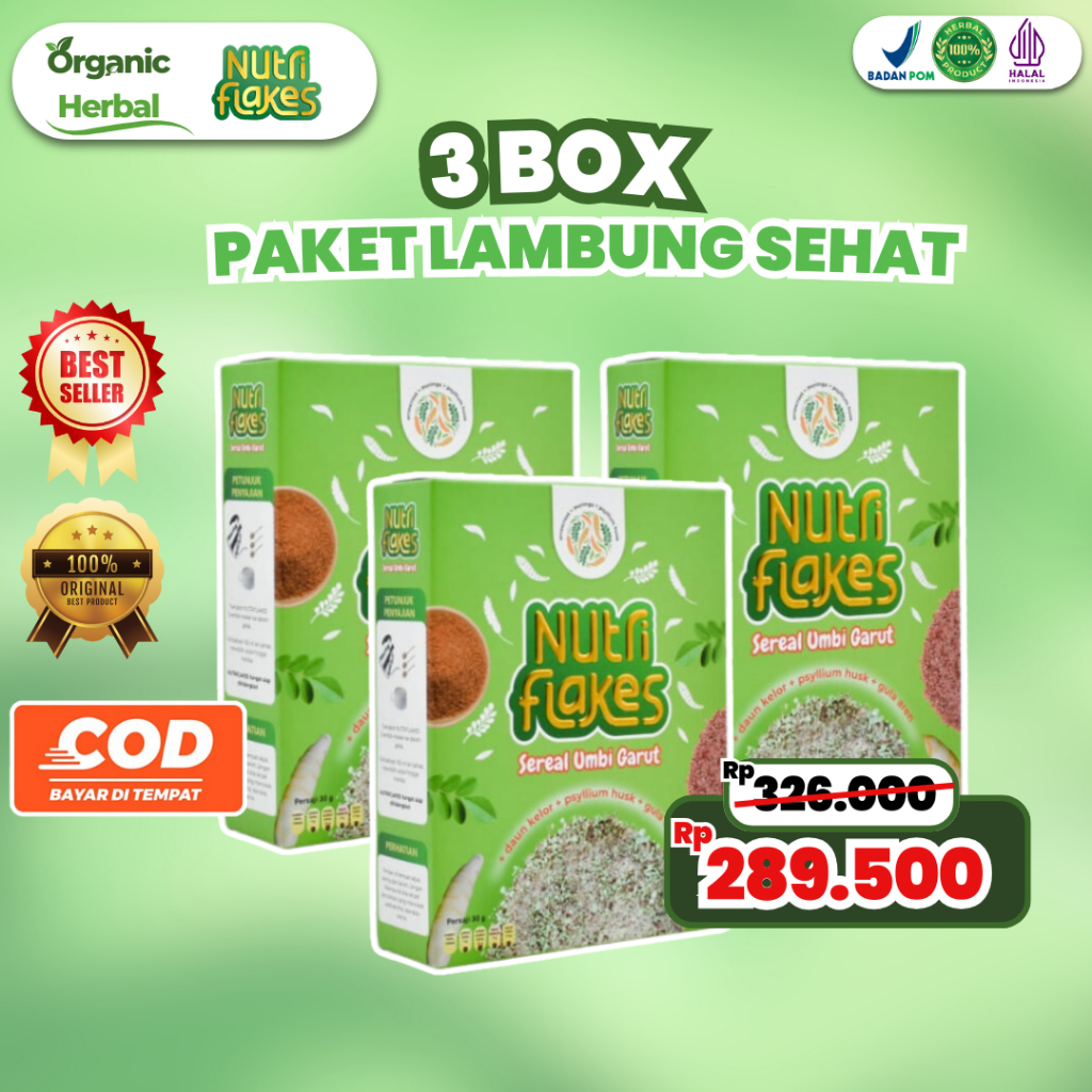 

Paket 3 Box Nutriflakes Sereal Umbi Garut - Herbal Kesehatan Lambung Atasi Asam Lambung Magh Akut
