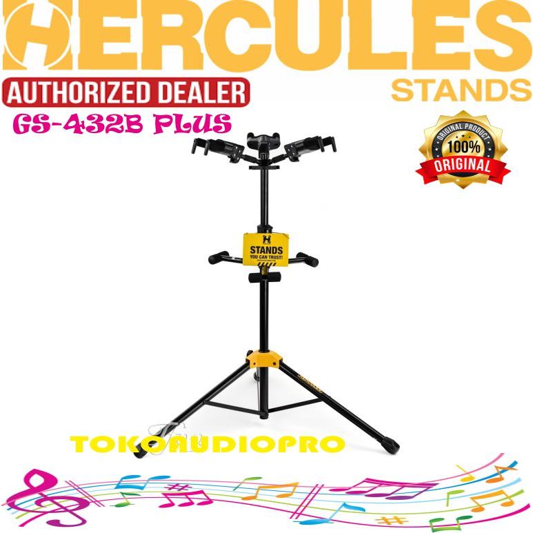 Hercules Stand GS432B Plus Auto Grip System (AGS) Triple Gitar Stand, Foldable Backrest Hercules GS-