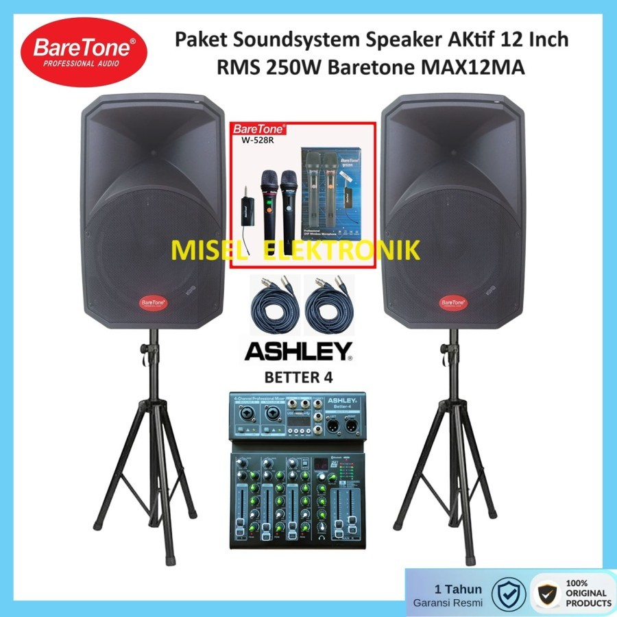 Paket Soundsystem Speaker Aktif 12 Inch Baretone MAX12MA Mixer Better4