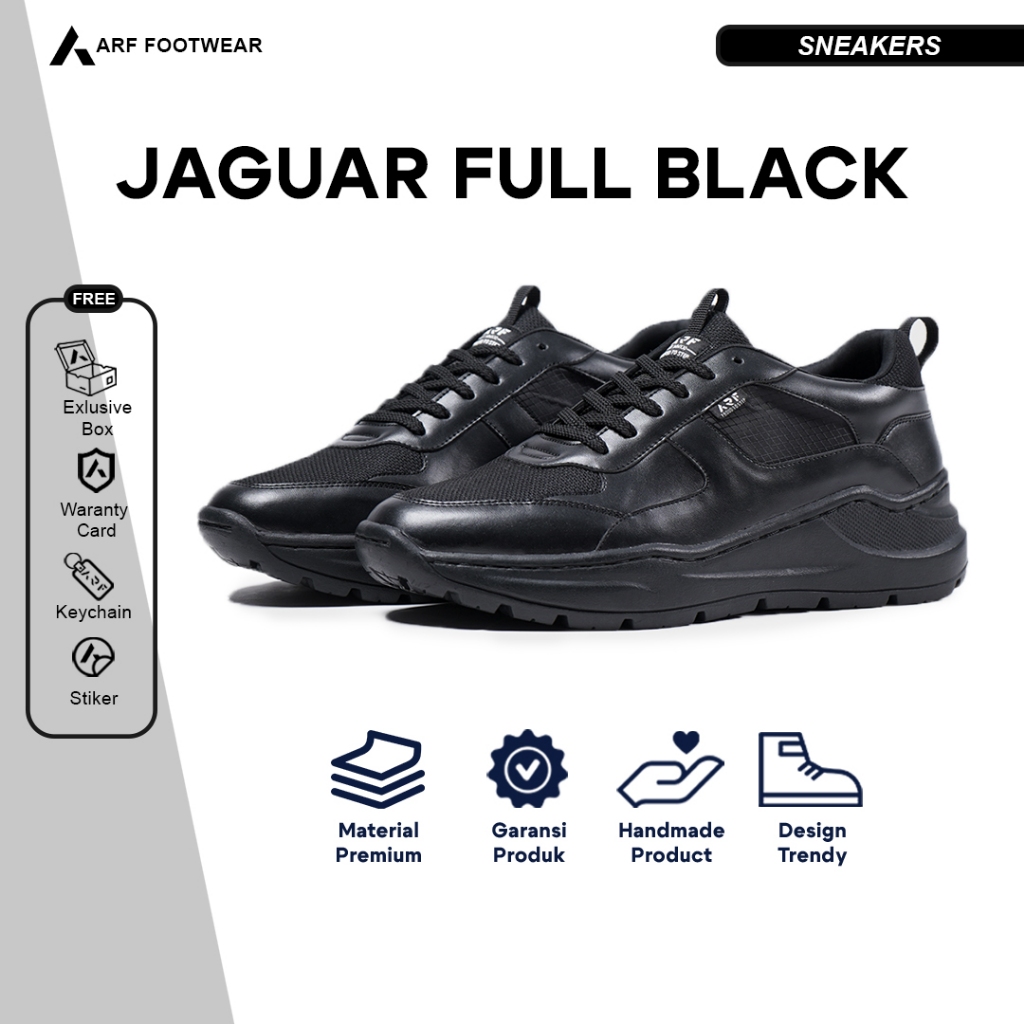 ARF Jaguar FullBlack Sepatu Sneakers Hitam Casual Pria Wanita Sepatu Sekolah Daddy Shoes SL