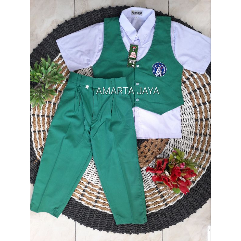 SETELAN SERAGAM PAUD DAN TK RA COWOK BAJU PENDEK CELANA PANJANG SERAGAM SEKOLAH WARNA HIJAU PUTIH BA