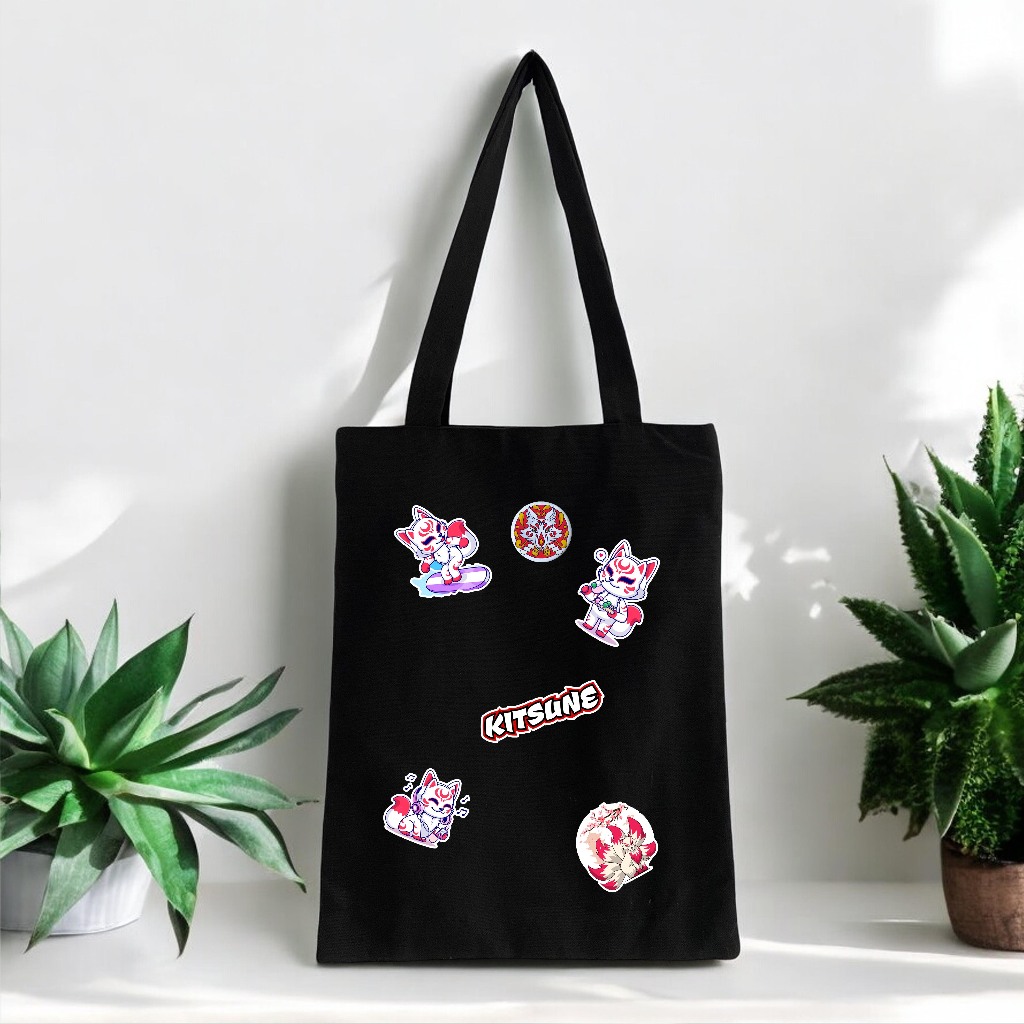 TOTE BAG SABLON KITSUNE SOUVENIR 4 MOTIF SIAP KIRIM