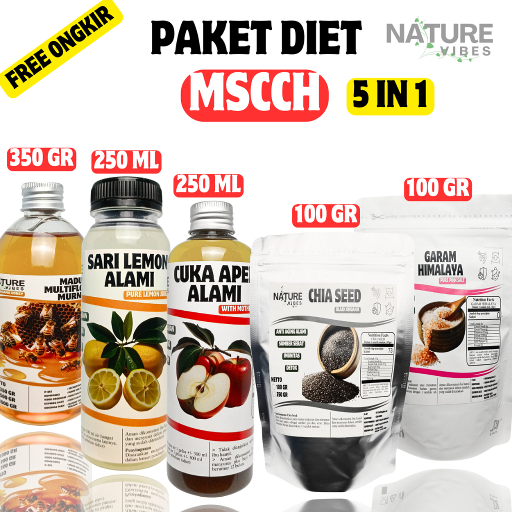 

Paket Diet 5 in 1 (MSCCH) Madu Multifora, Sari Lemon, Cuka Apel , Chia Sheeds, Himalaya