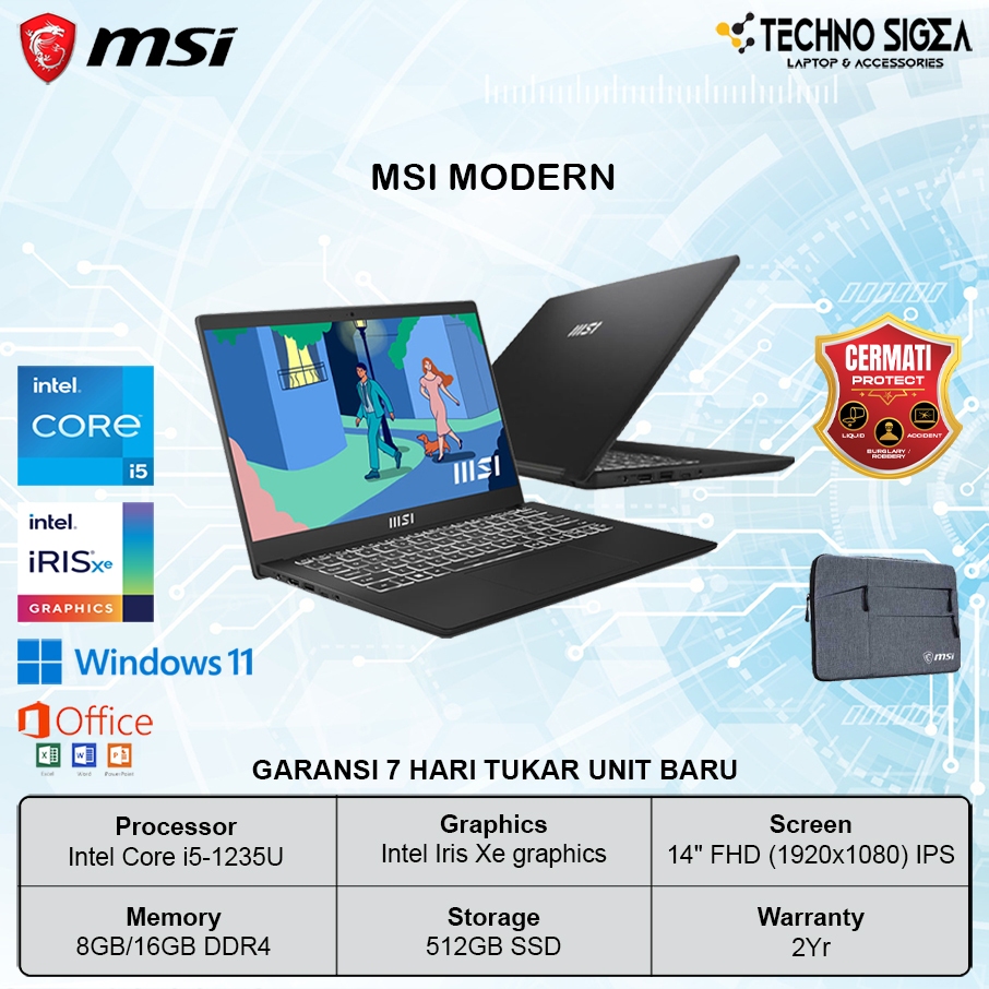 MSI Modern 14 i5 1235 16GB 512GB 14.0 FHD IPS