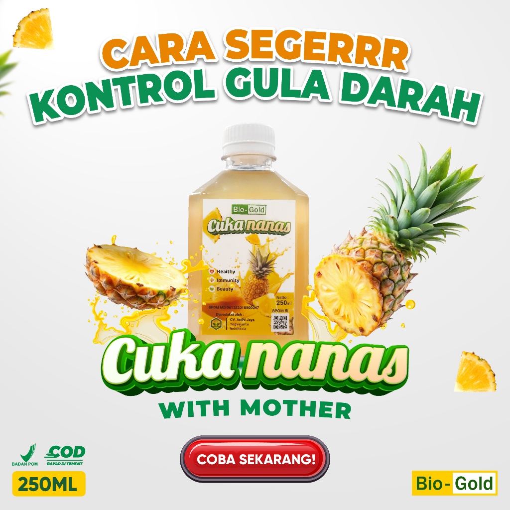 

BIO GOLD Cuka Nanas 250 ml Sari Buah Nanas Asli Bantu Mensabilkan Gula Darah Cegah Diabetes