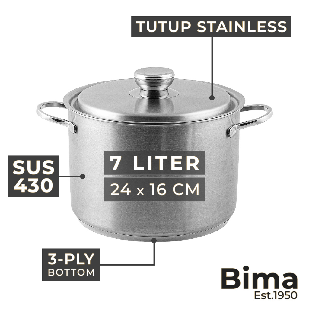 BIMA Panci Stainless Steel 7 Liter Saucepot 24 x 16 CM Morganware