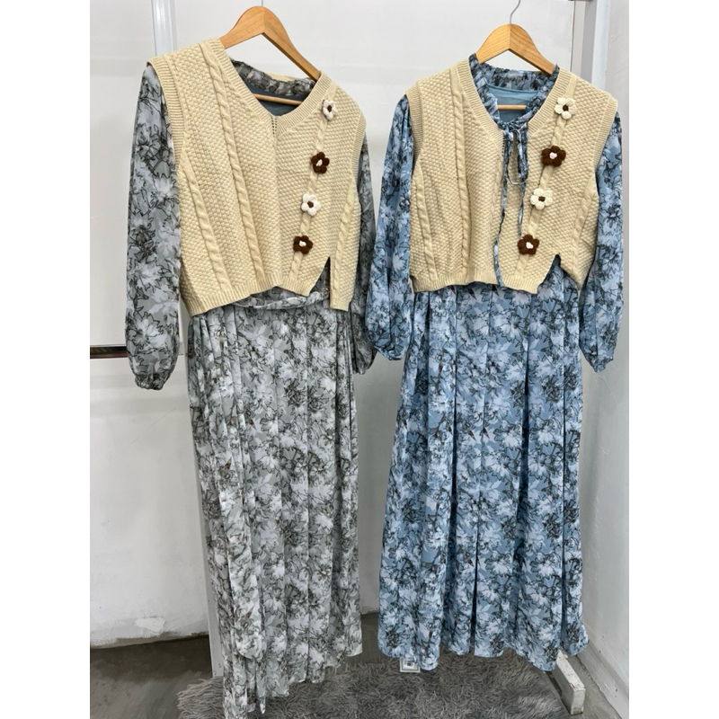 longg dress korean Yuna fashion+rompi