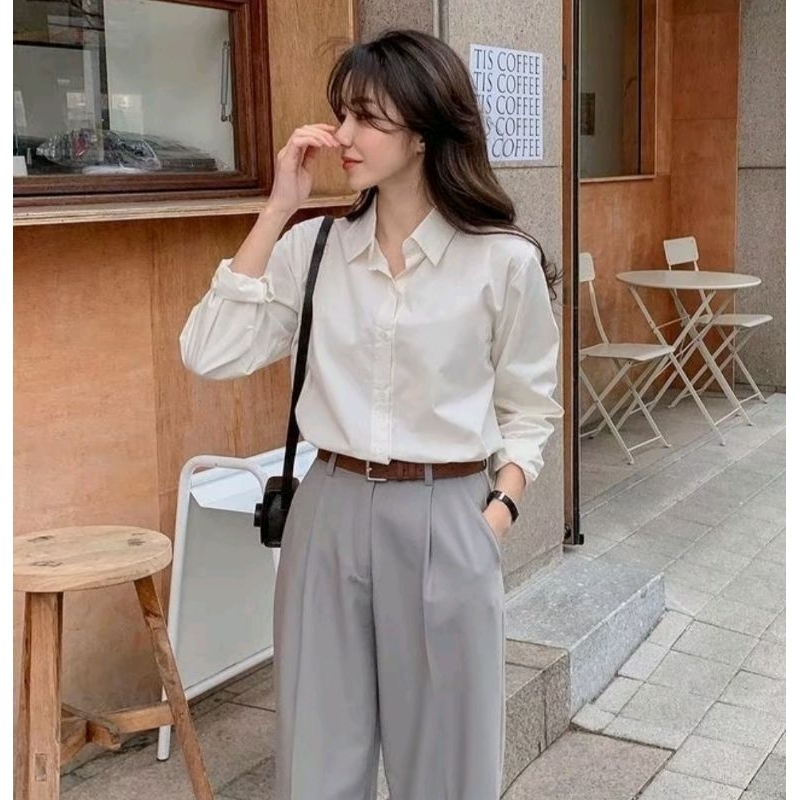 Outfit Kemeja Putih Wanita Korean Style Basic Formal By Anna Fashion